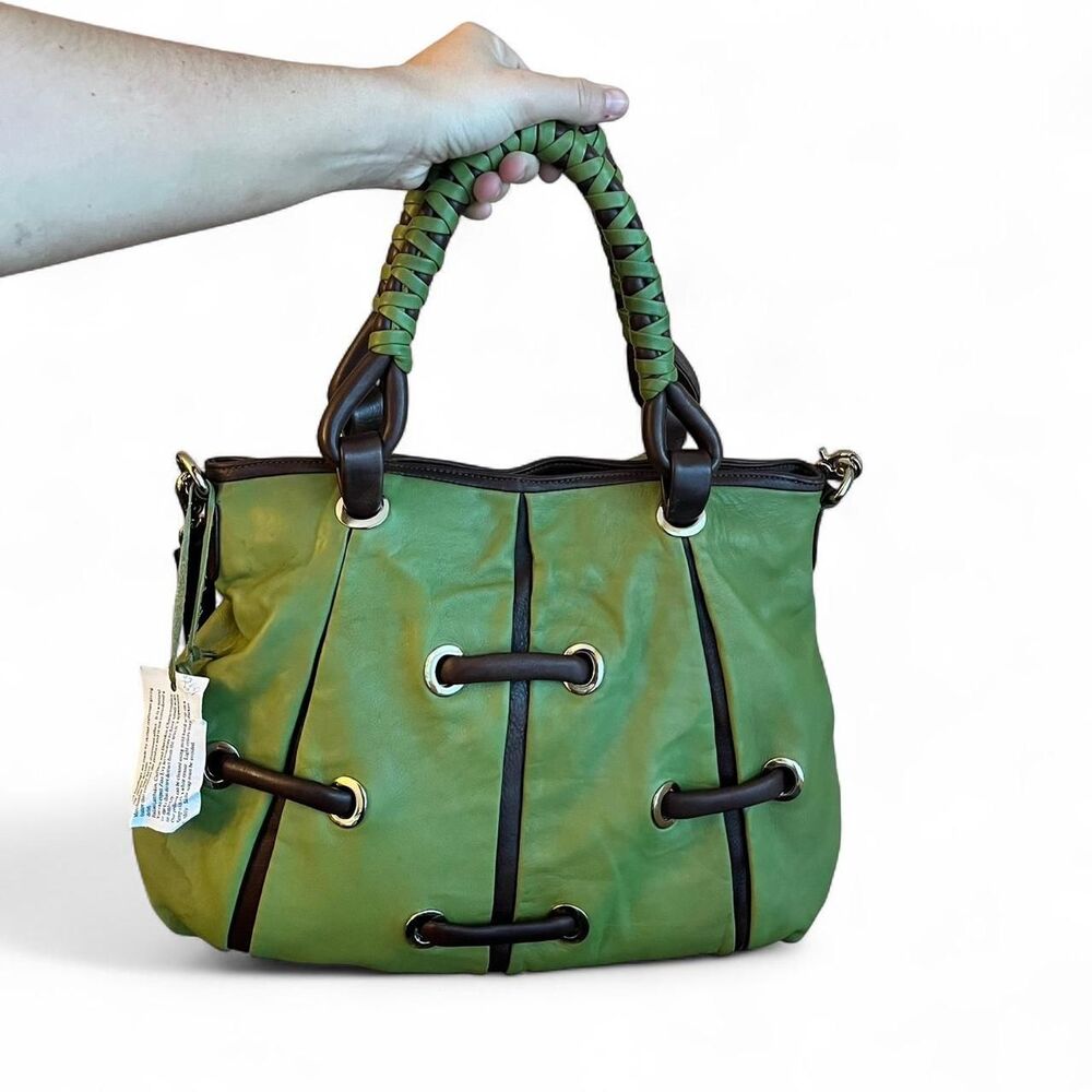 Zina Eva Green Leather Satchel Shoulder Bag